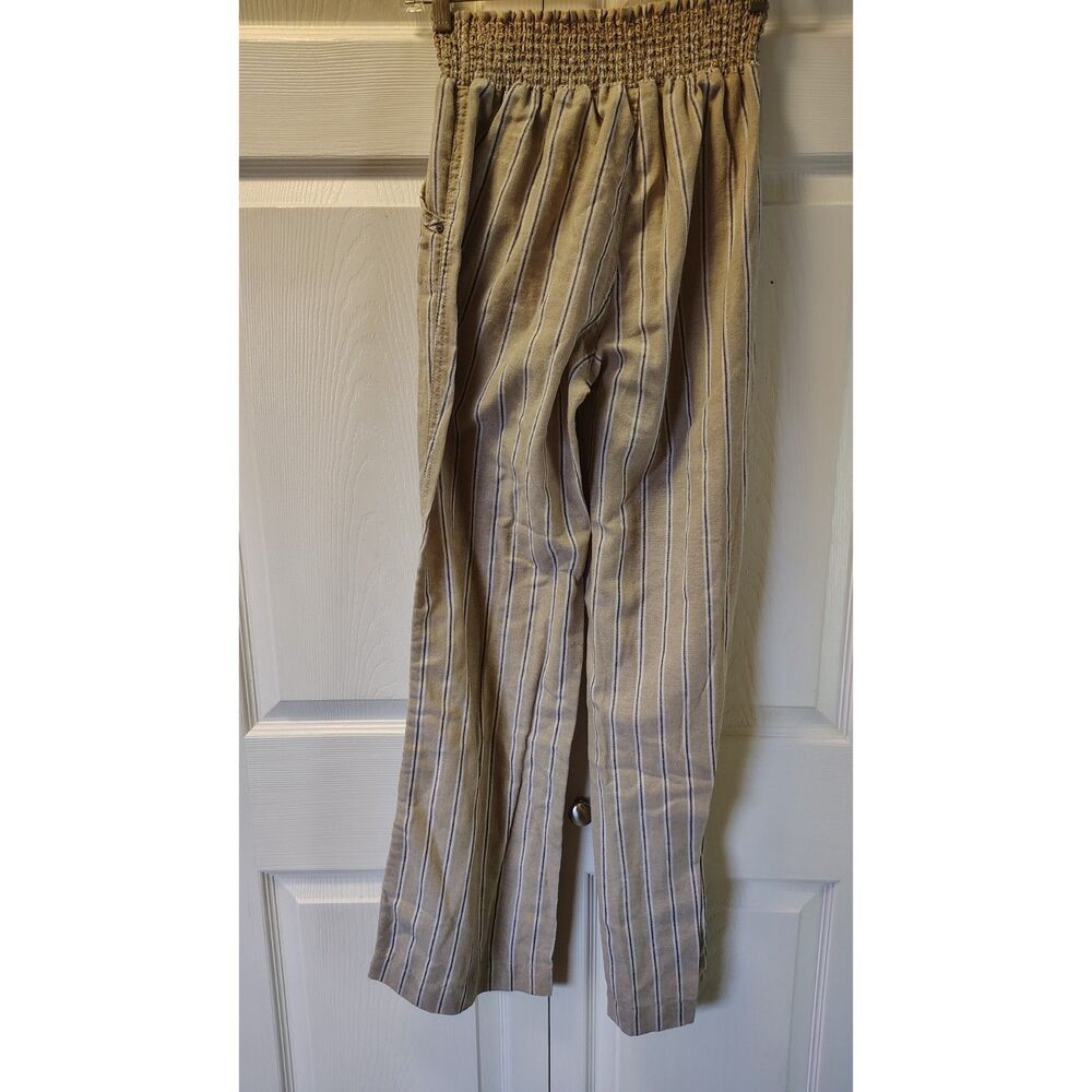 CISONO Linen Collection Striped Wide Leg Pants Large Smocked Waist Boho Beach